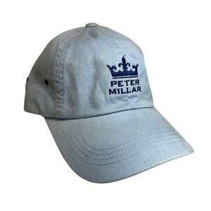 Peter Millar Hat Cap Strap Back Mens Light Blue‎ Cotton Embroidered Golf